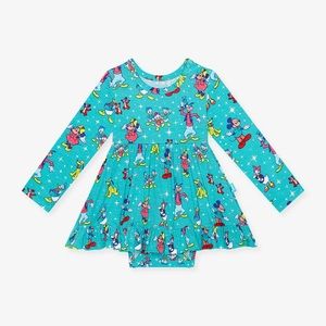 POSH PEANUT X DISNEY100 LONG SLEEVE RUFFLED BODYSUIT TWIRL DRESS